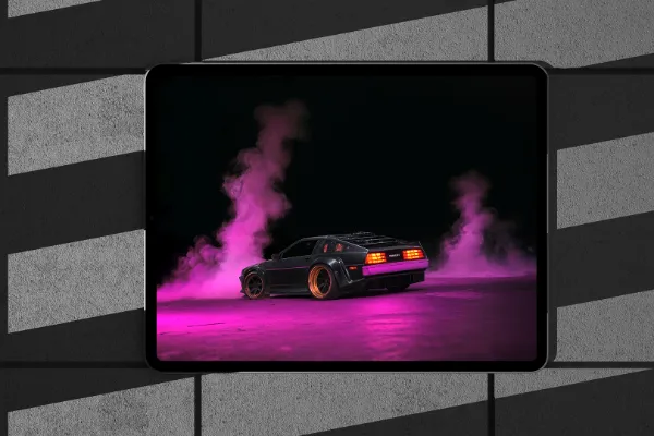 Black car with neon pink wheels