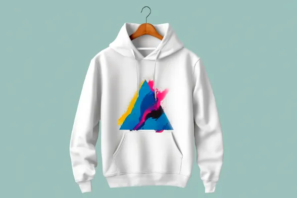 White hoodie with a colorful triangle